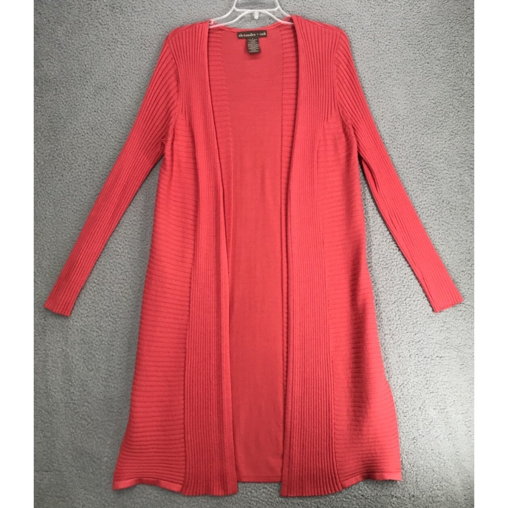 Alexandra Oak Midi Open Cardigan Sweater Size M Long Sleeve Coral